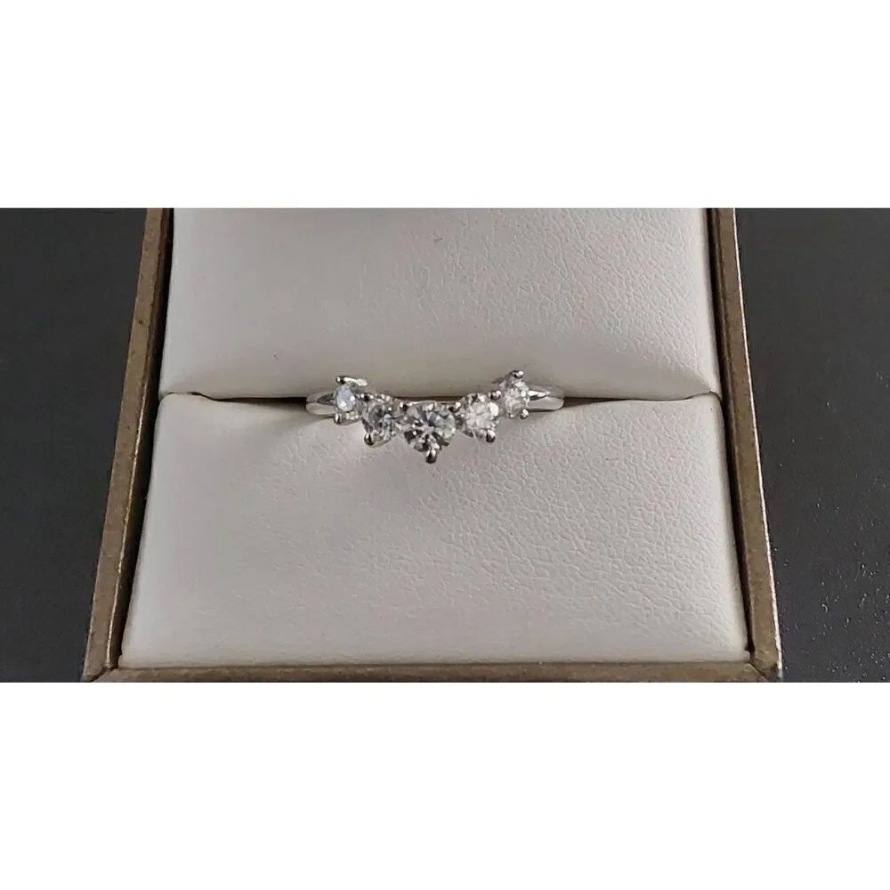 CERTIFIED Five Stone Genuine Moissanite Diamomd Half Eternity Band Ring Sz 8